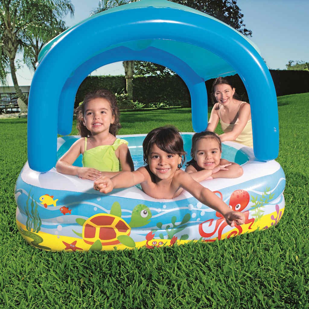 Bestway Детски басейн с навес 140x140x114 см син 52192
