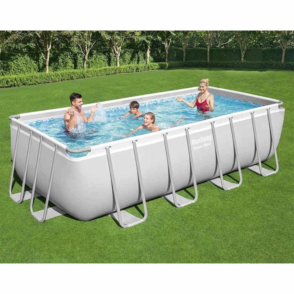 Bestway Power Steel Комплект басейн правоъгълен 488x244x122 см