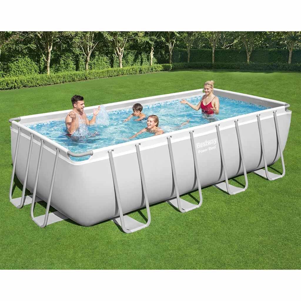 Bestway Power Steel Комплект басейн правоъгълен 488x244x122 см