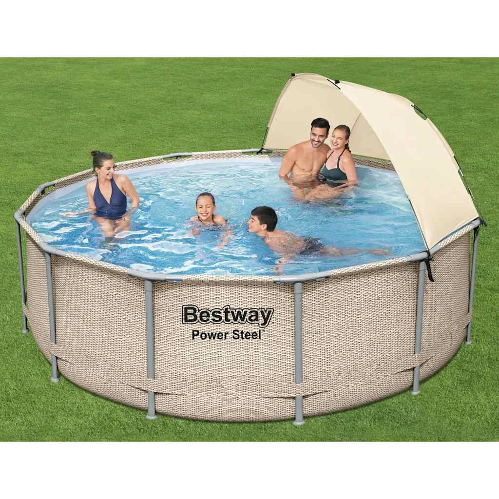 Bestway Power Steel Комплект плувен басейн със сенник 396x107 см