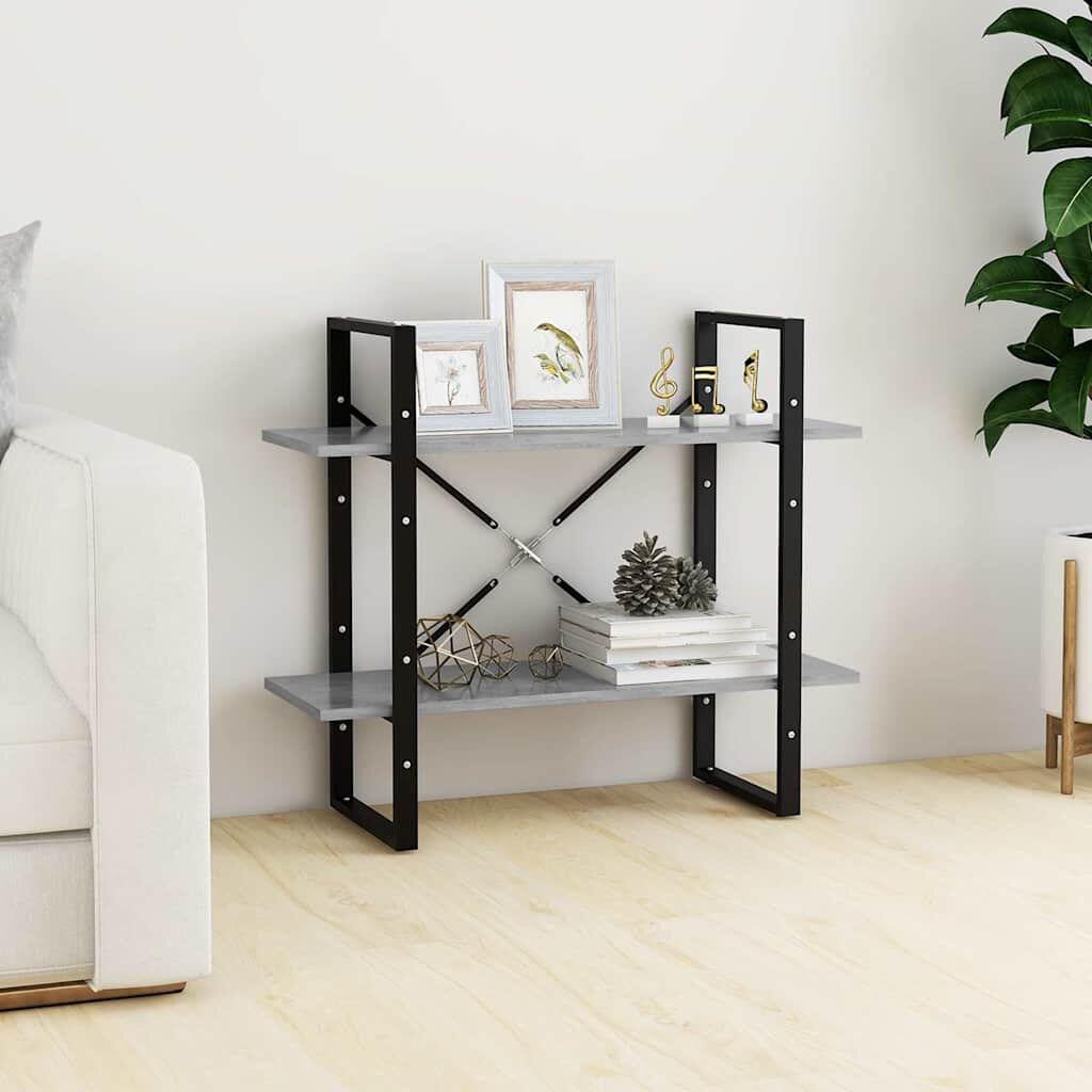 vidaXL 2-етажна библиотека бетонно сива 80x30x70 см инженерно дърво