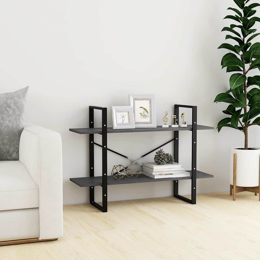vidaXL 2-етажна библиотека сива 100x30x70 см борово дърво масив