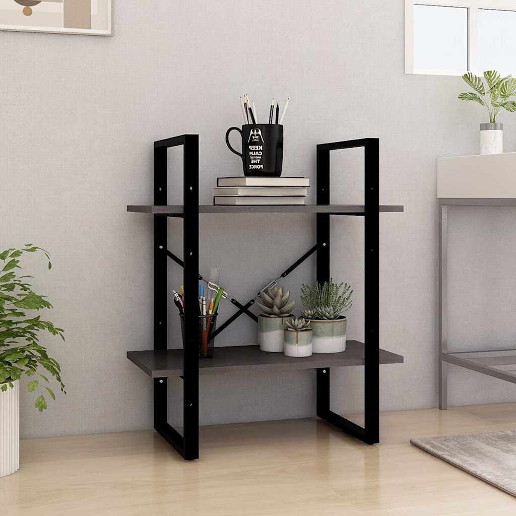 vidaXL 2-етажна библиотека сива 60x30x70 см борово дърво масив