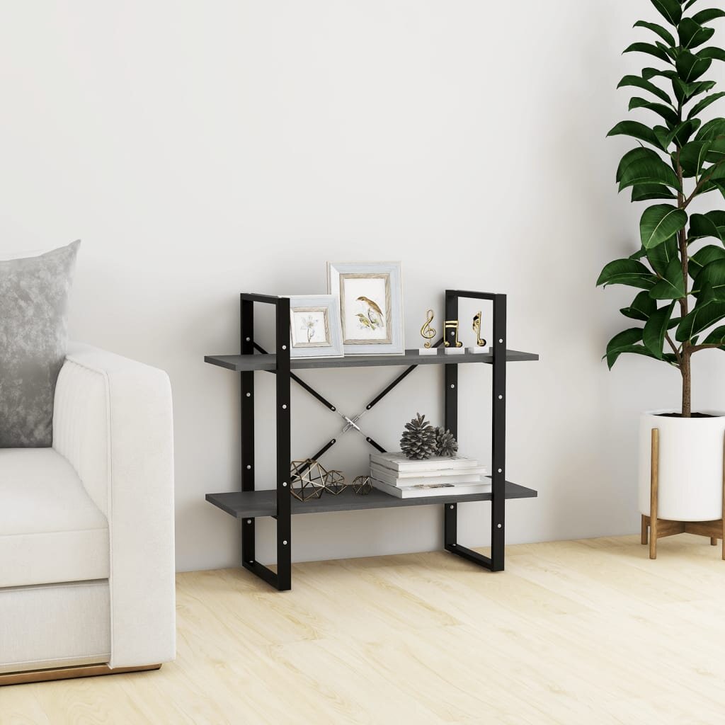 vidaXL 2-етажна библиотека сива 80x30x70 см борово дърво масив