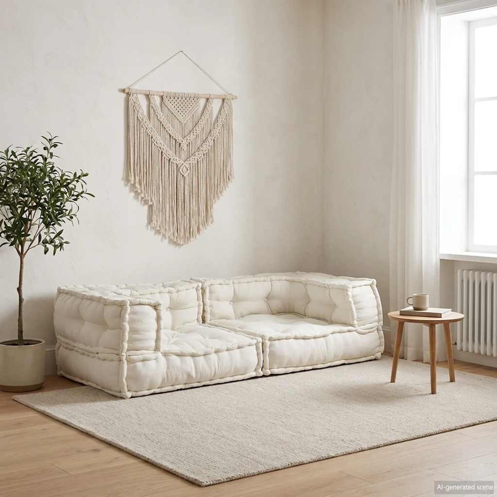 vidaXL 2-местен модулен диван Крем 140x70x36 плат