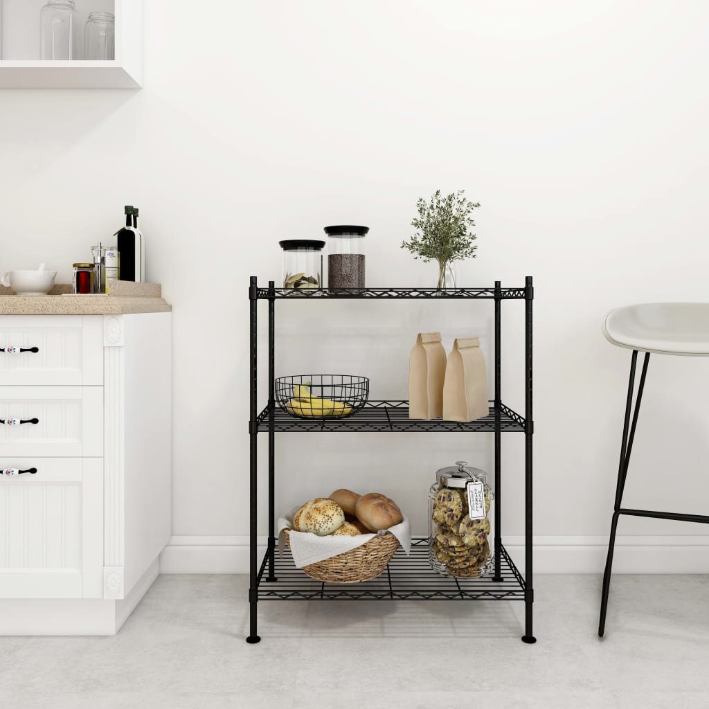 vidaXL 3-етажен стелаж за съхранение 60x35x76 см черен 150 кг