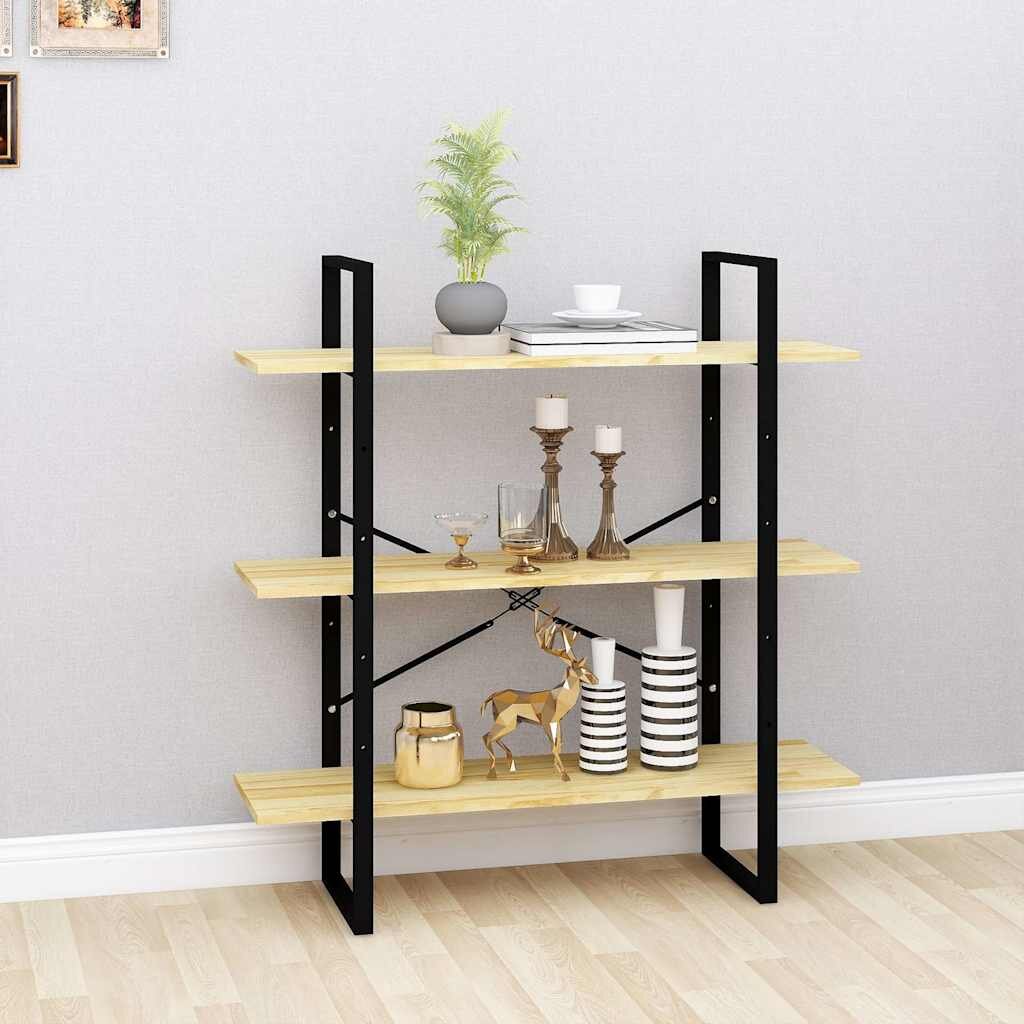 vidaXL 3-етажна библиотека 100x30x105 см борово дърво масив