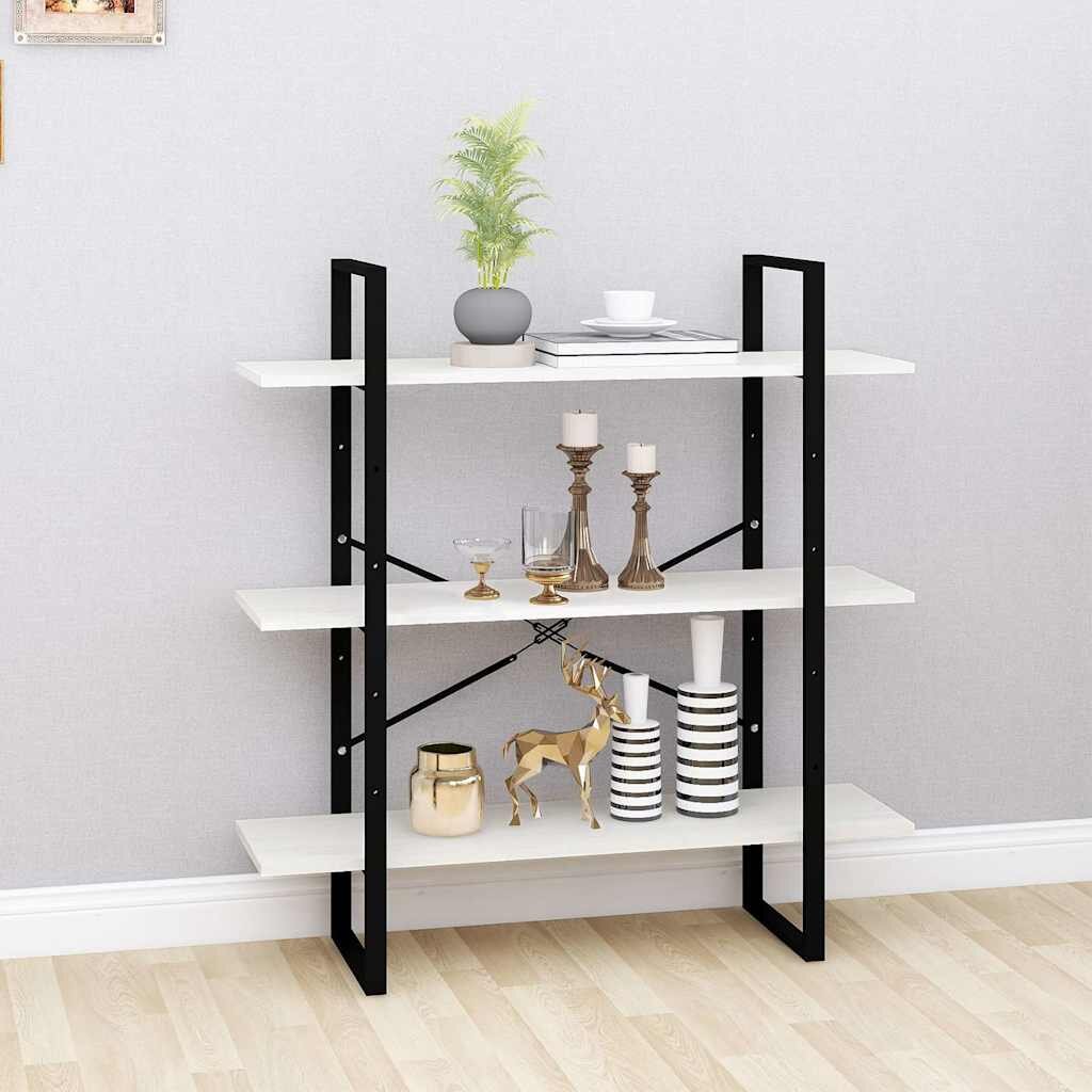 vidaXL 3-етажна библиотека бяла 100x30x105 см борово дърво масив