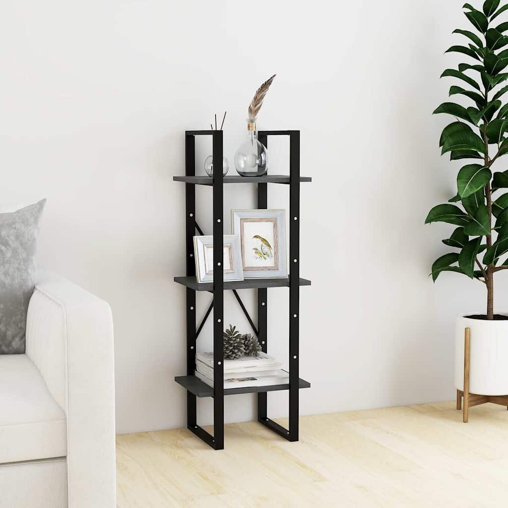 vidaXL 3-етажна библиотека сива 40x30x105 см борово дърво масив