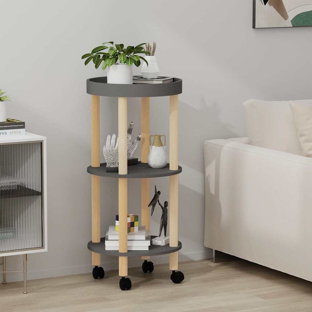 vidaXL 3-етажна количка сива 38x38x82 см инженерно дърво и бор масив