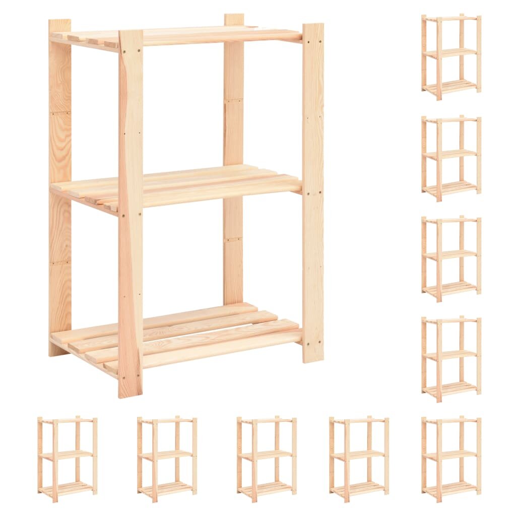 vidaXL 3-етажни стелажи 10 бр 60x38x90 см бор масив 150 кг