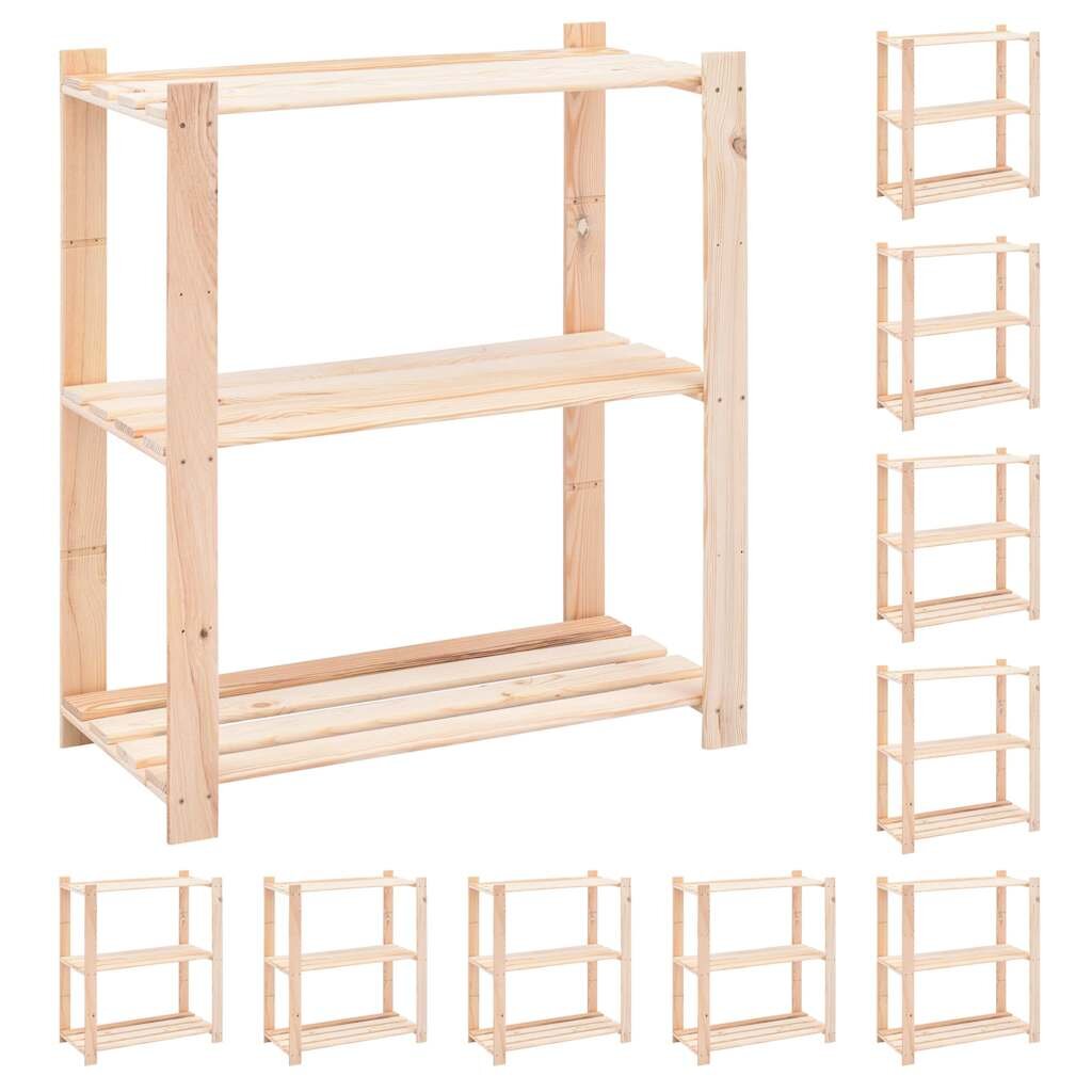 vidaXL 3-етажни стелажи 10 бр 80x38x90 см бор масив 150 кг