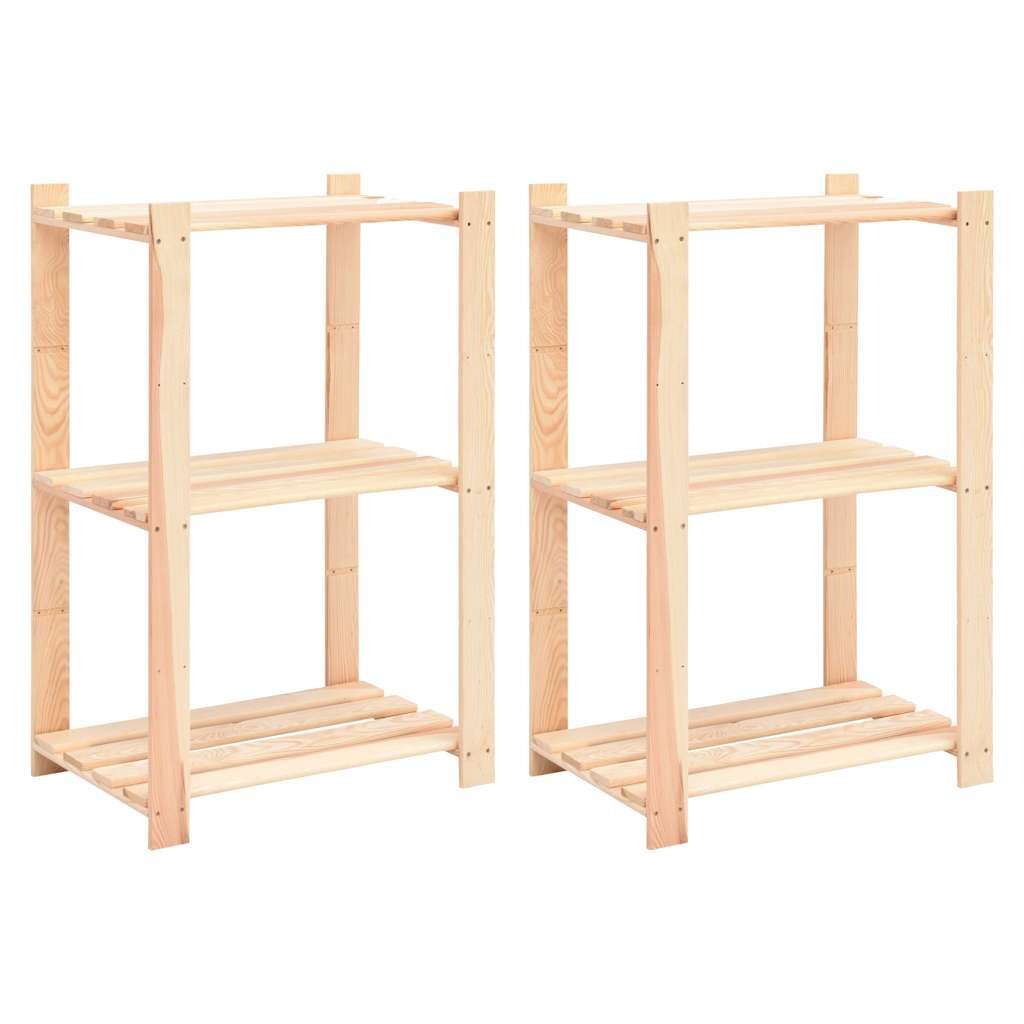 vidaXL 3-етажни стелажи 2 бр 60x38x90 см бор масив 150 кг