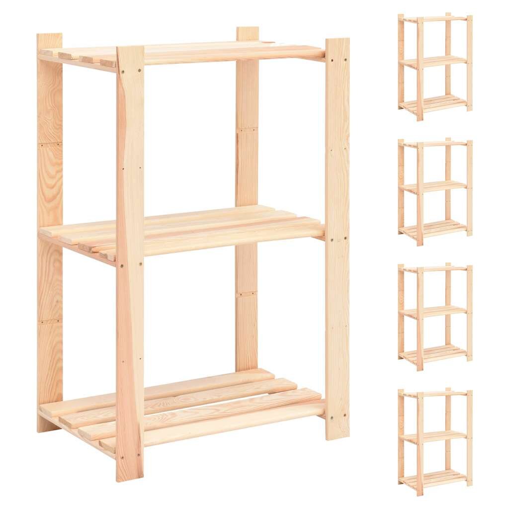 vidaXL 3-етажни стелажи 5 бр 60x38x90 см бор масив 150 кг