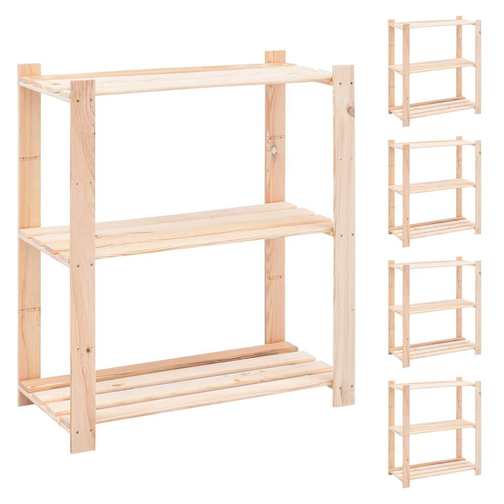 vidaXL 3-етажни стелажи 5 бр 80x38x90 см бор масив 150 кг