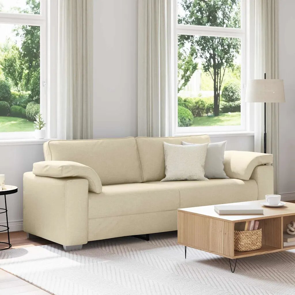 vidaXL 3-местен диван Крем 220 cm текстил