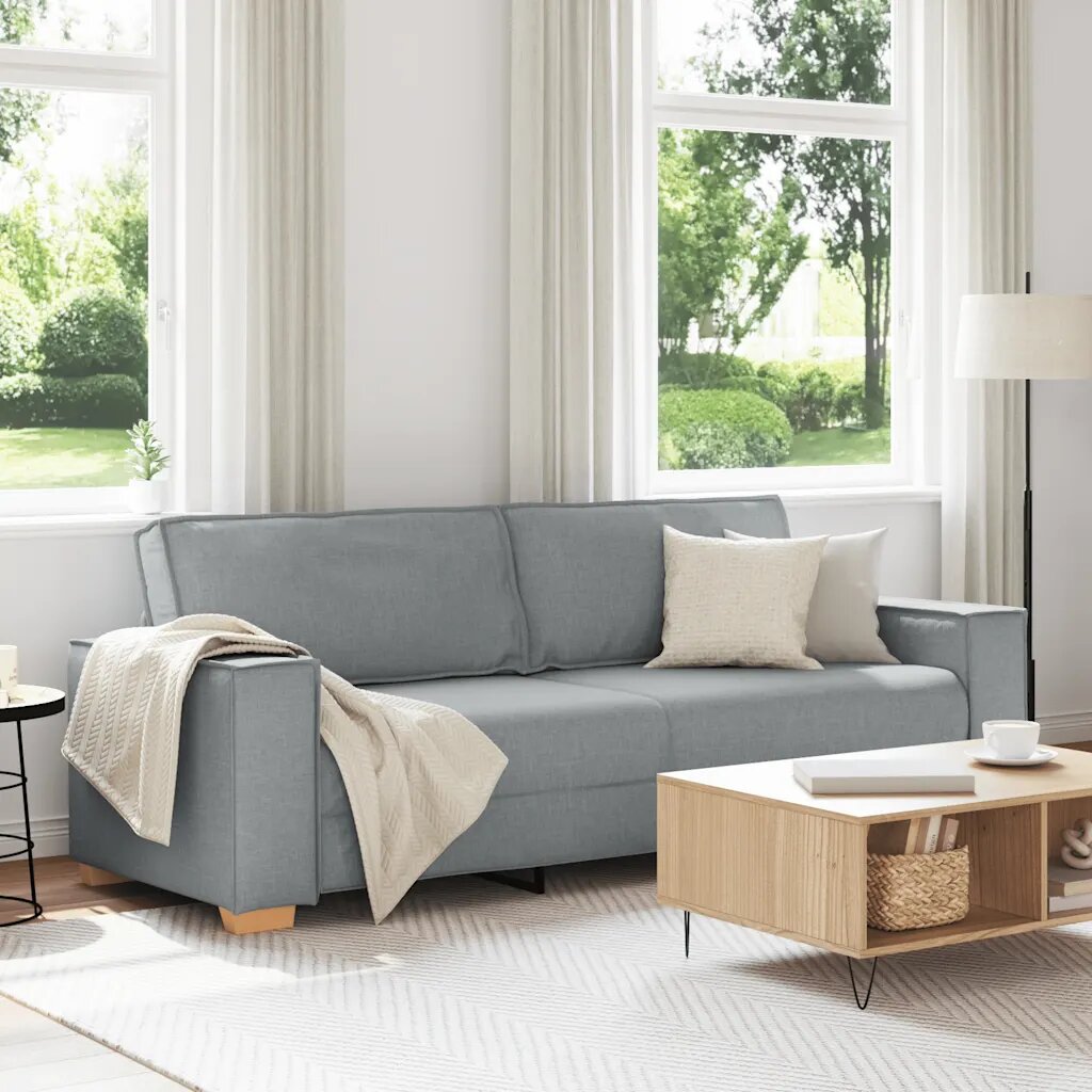 vidaXL 3-местен диван светло сив 220x78x84 см плат