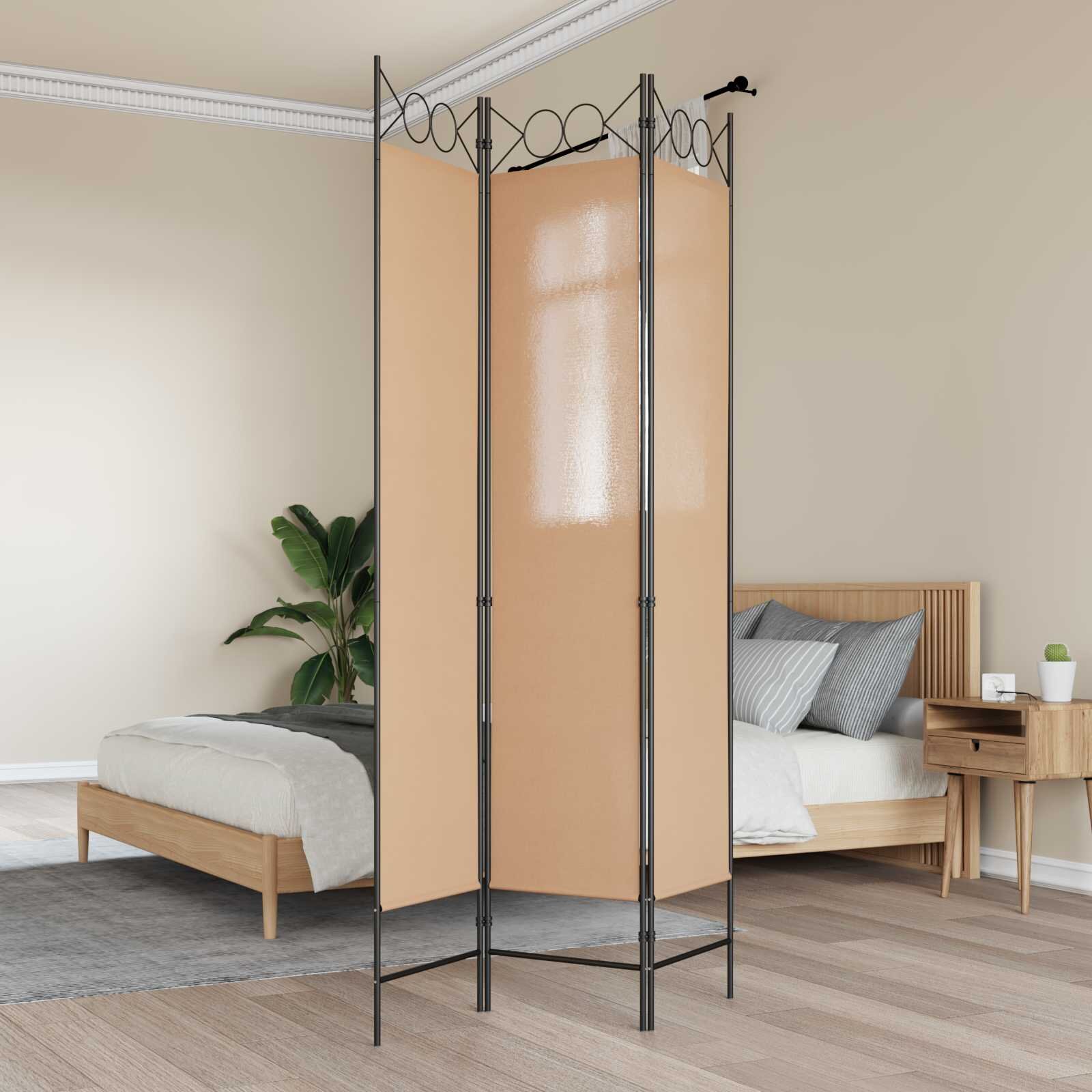 vidaXL 3-панелен параван Бежово 120 x 200 cm Текстил