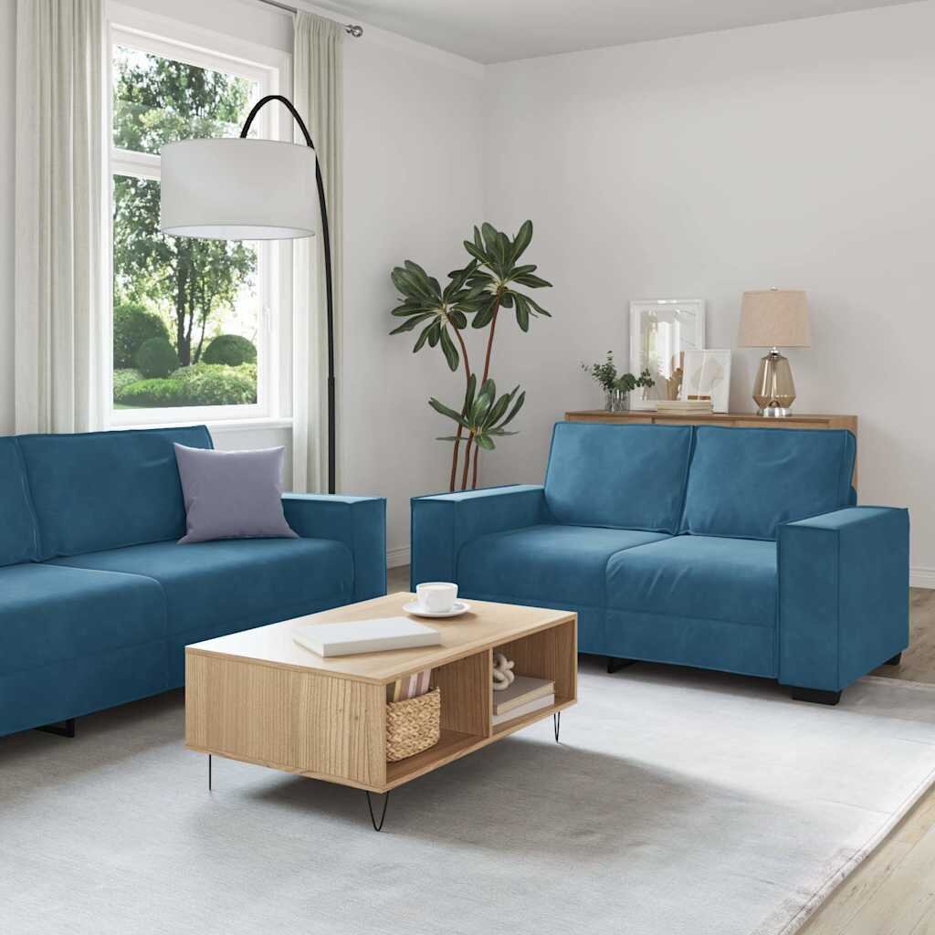 vidaXL 3 Piece Sofa Set with Cushions Blue Velvet - Untranslated