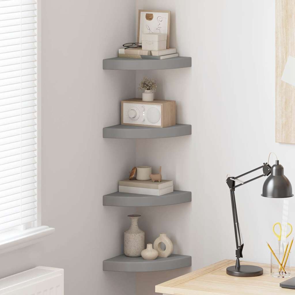 vidaXL 323903 Floating Corner Shelves 4 pcs Grey 25x25x38 cm MDF