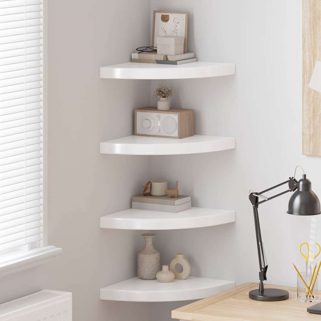 vidaXL 323909 Floating Corner Shelves 4 pcs High Gloss White 35x35x38 cm MDF
