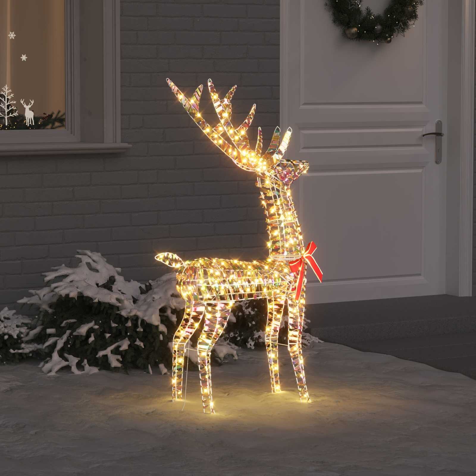 vidaXL 3D елен 140 LED светодиода Топло бяло 128 см PET