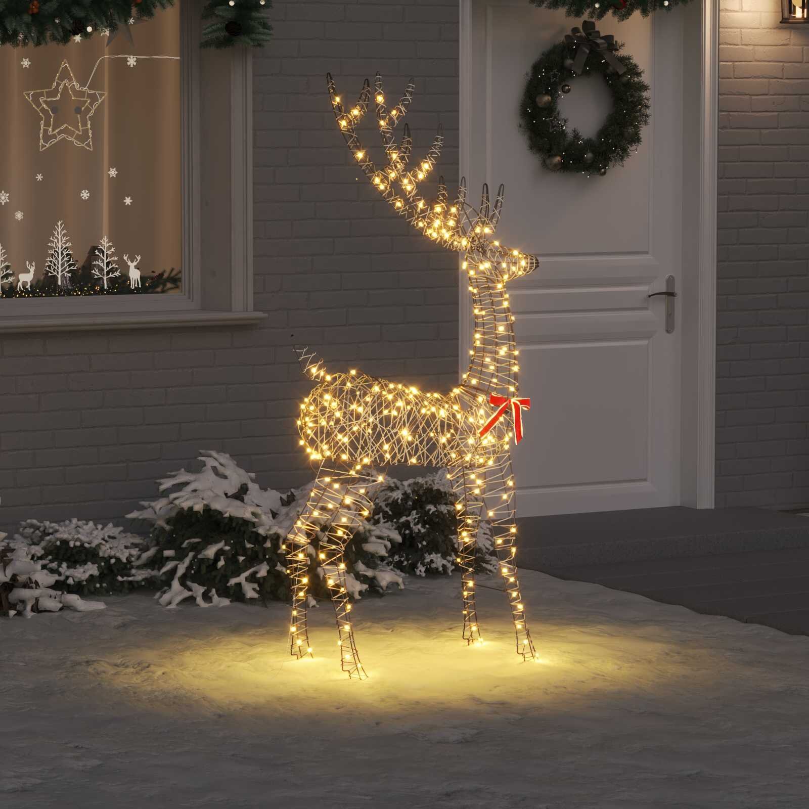 vidaXL 3D елен 250 LED светодиода Топло бяло 180 cm Ратан