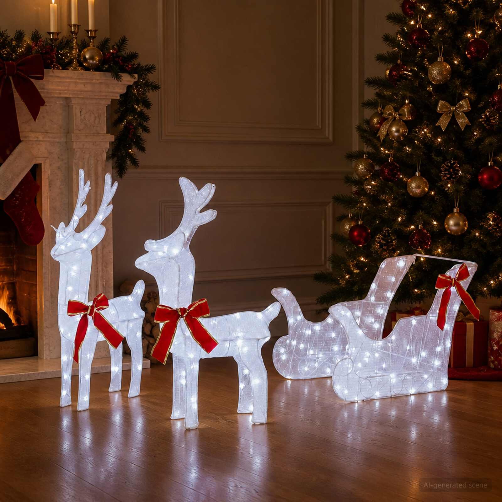 vidaXL 3D коледен елен с шейна LOVIISA 3 бр. 160 LED светодиода
