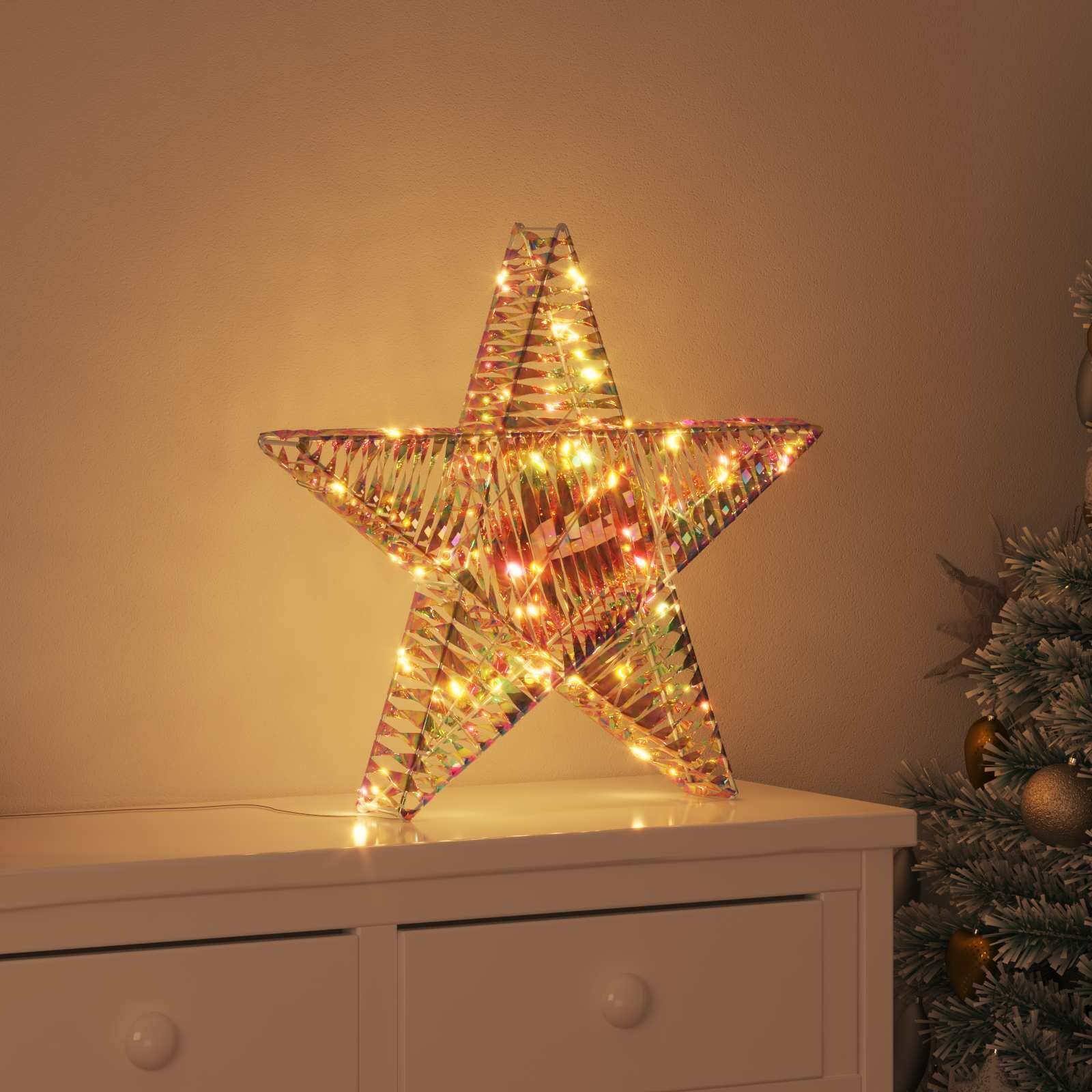 vidaXL 3D звезда 50 LED светодиода Топло бяло 55 x 52.5 x 9 см PET