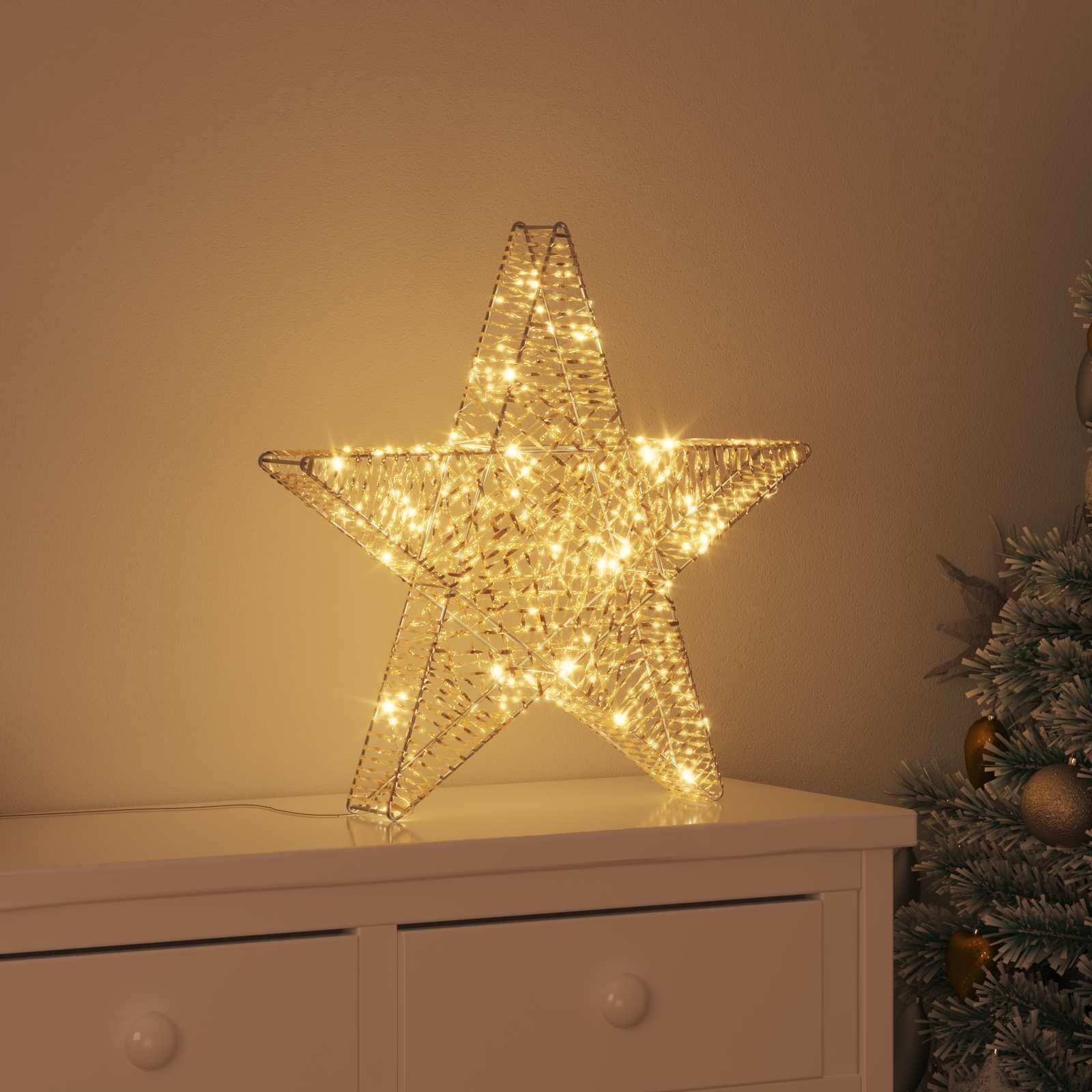 vidaXL 3D звезда 50 LED светодиода Топло бяло 55 x 52.5 x 9 см PET
