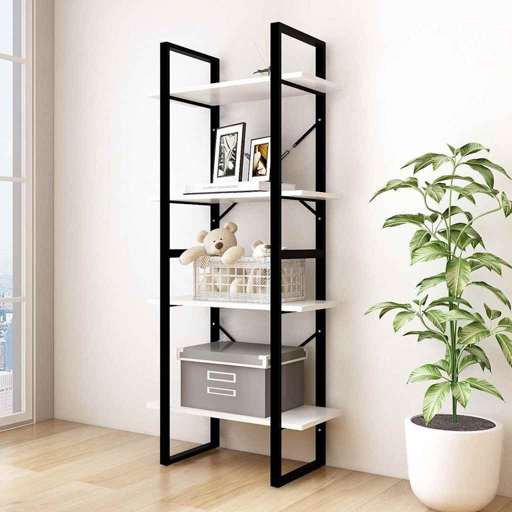 vidaXL 4-етажна библиотека бяла 60x30x140 см борово дърво масив