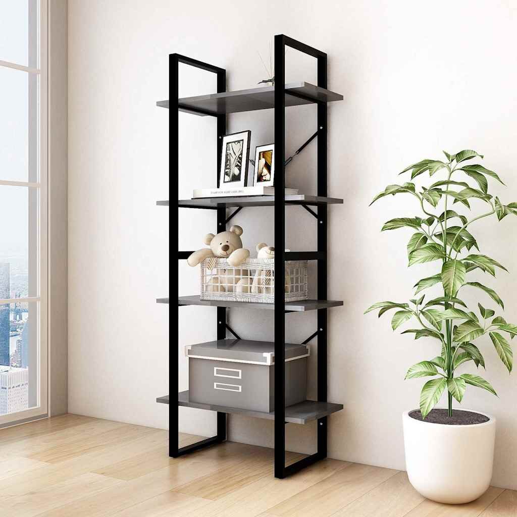vidaXL 4-етажна библиотека сива 60x30x140 см борово дърво масив