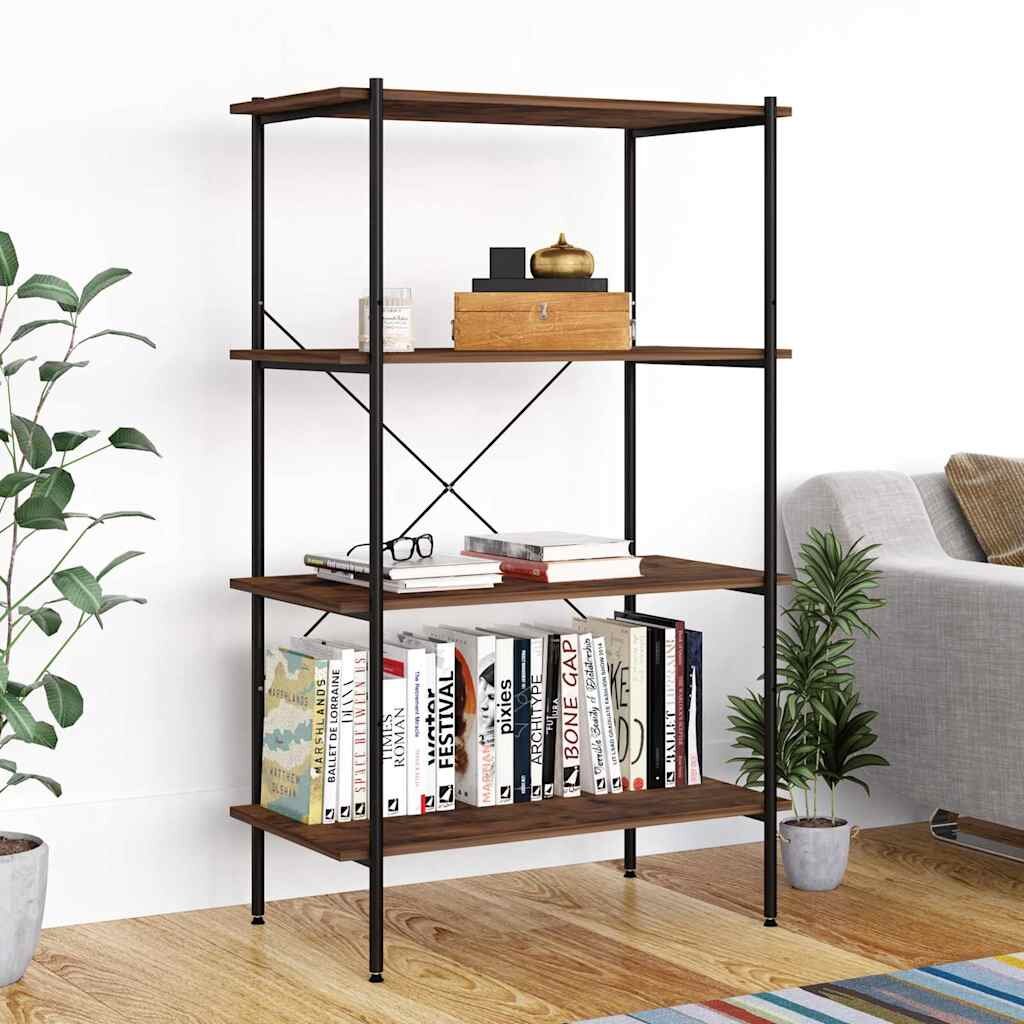 vidaXL 4-етажна етажерка черно и естествено 80x40x130 см