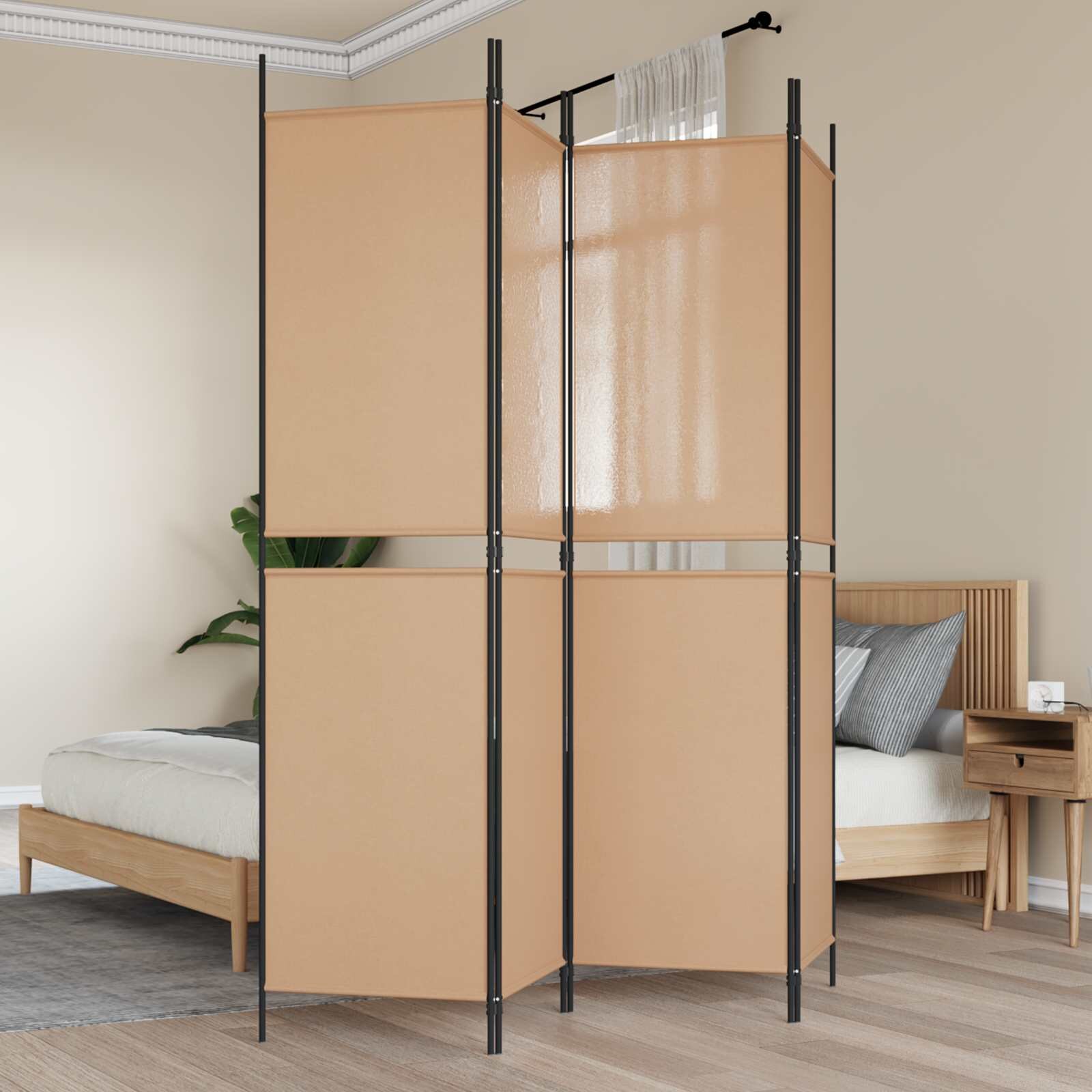 vidaXL 4-панелна преграда Бежово 200 x 200 cm Текстил