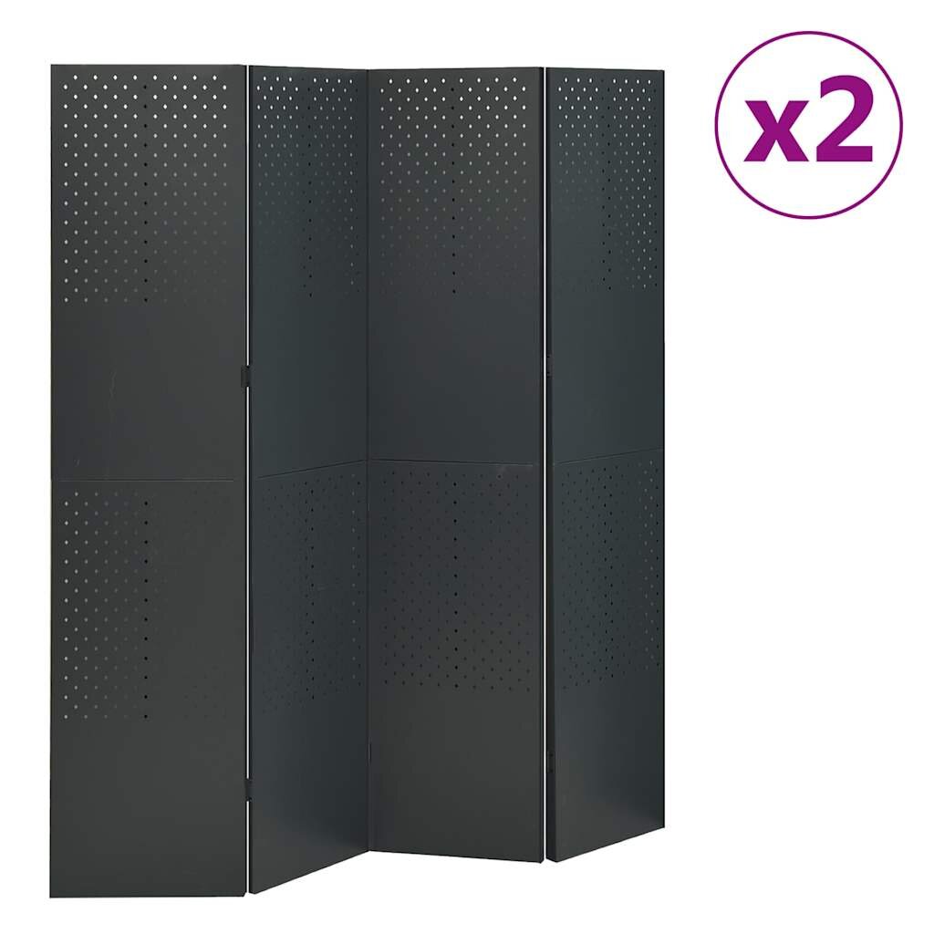 vidaXL 4-панелни паравани за стая 2 бр антрацит 160x180 см стомана