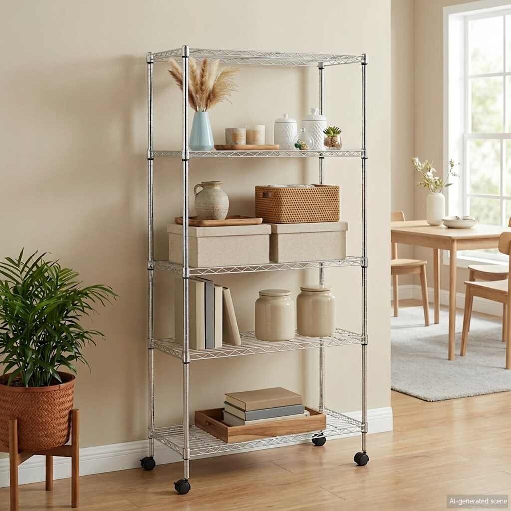 vidaXL 5-етажен стелаж за съхранение с колела 75x35x155 см хром 250 кг