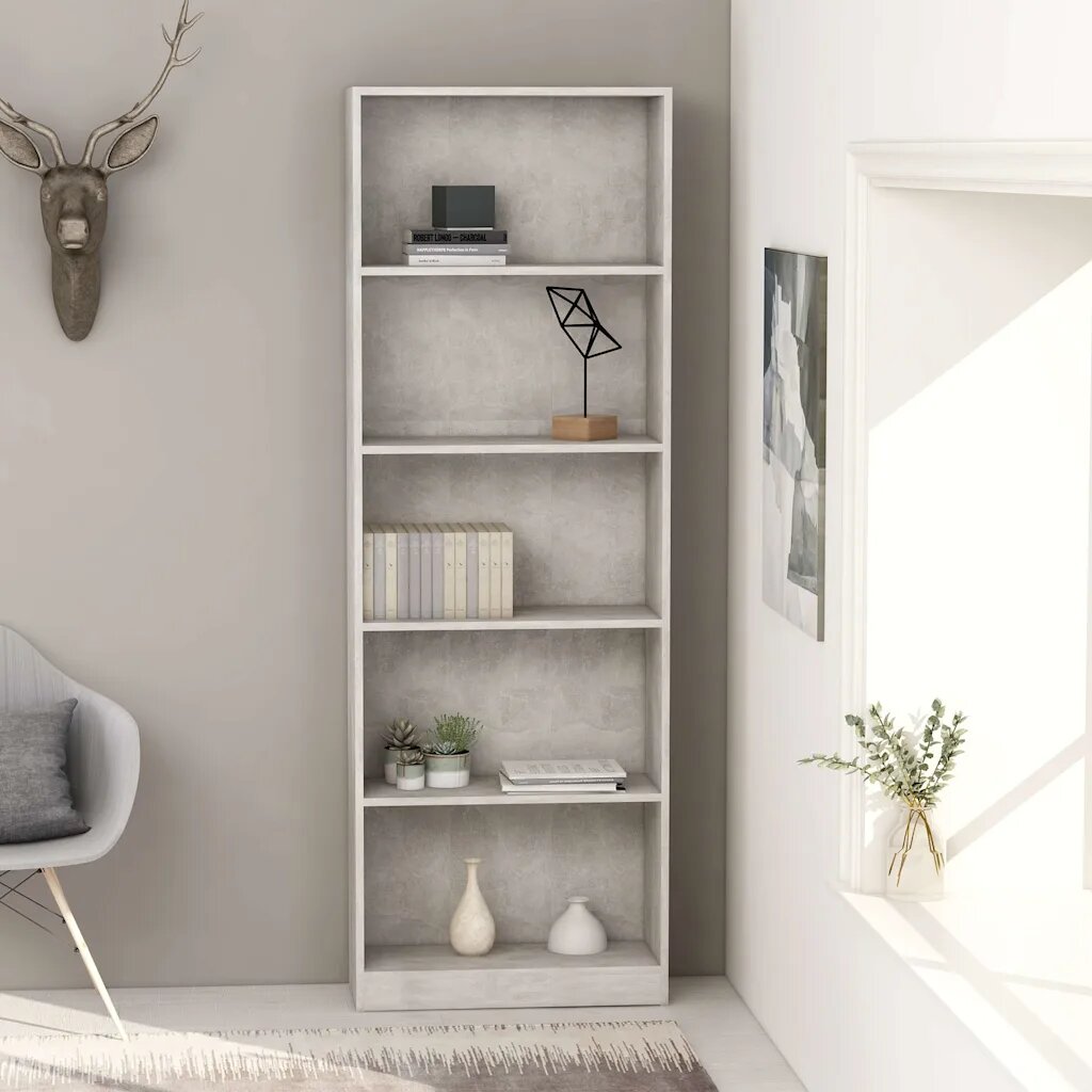 vidaXL 5-етажна библиотека бетонно сив 60x24x175 см инженерно дърво