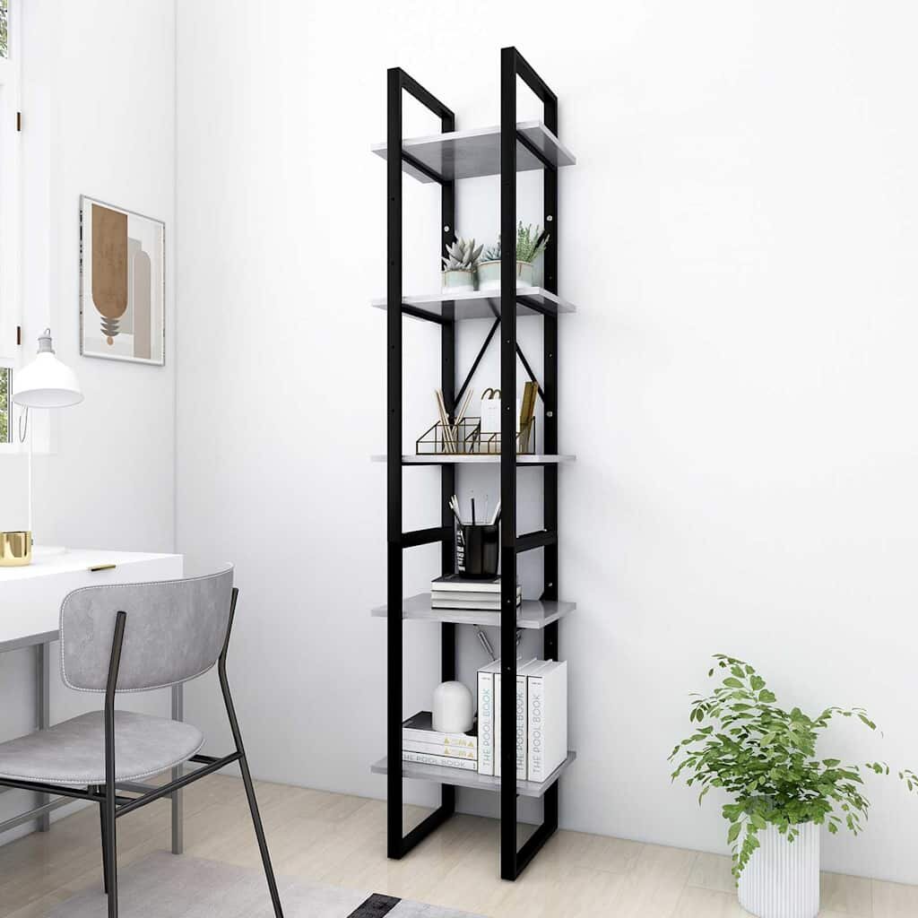 vidaXL 5-етажна библиотека бетонно сива 40x30x175 см инженерно дърво