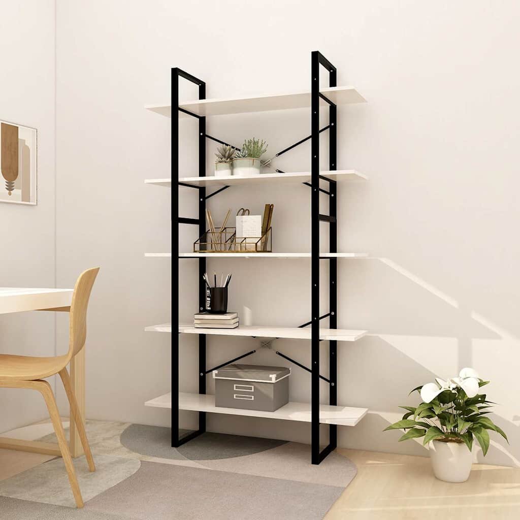 vidaXL 5-етажна библиотека бяла 100x30x175 см борово дърво масив