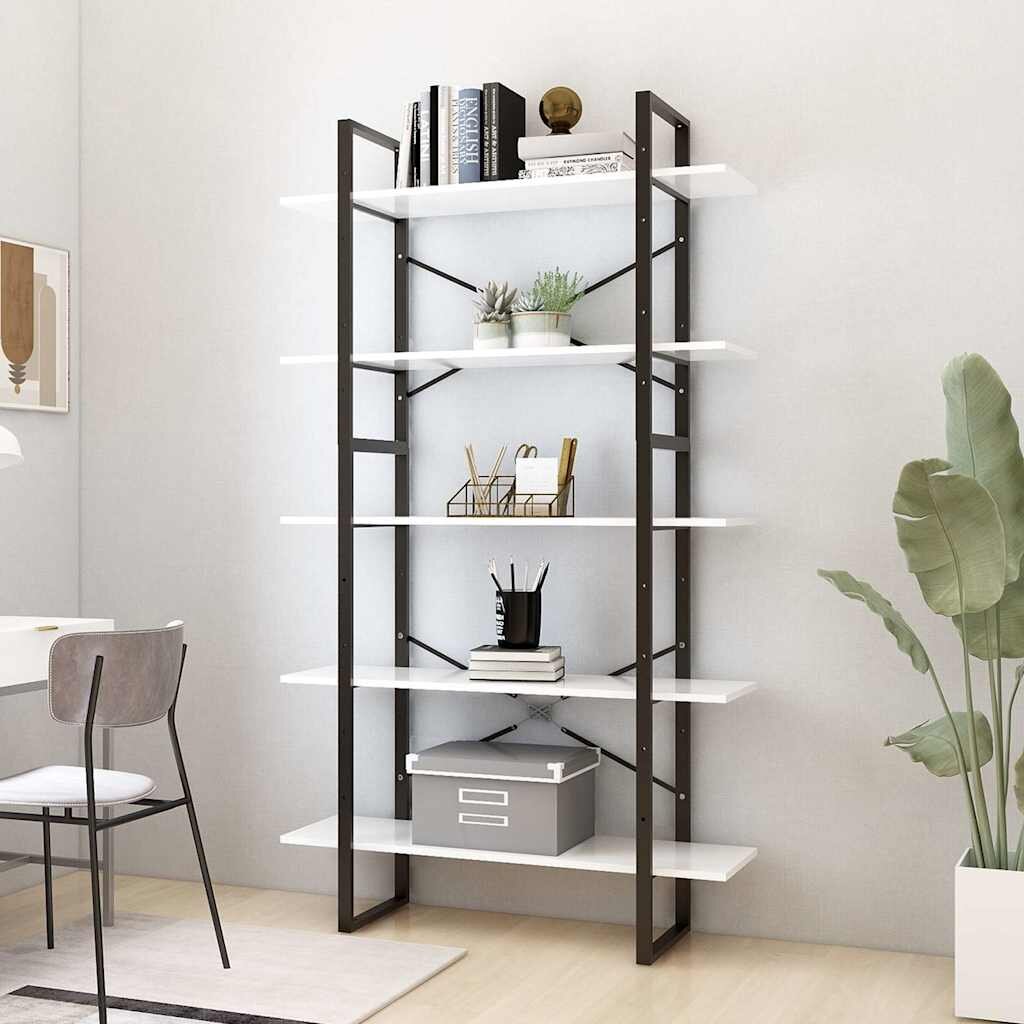 vidaXL 5-етажна библиотека бяла 100x30x175 см инженерна дървесина