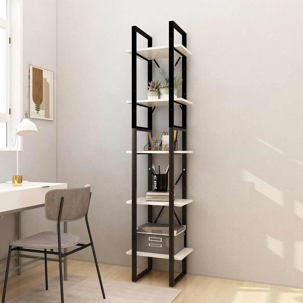 vidaXL 5-етажна библиотека бяла 40x30x175 см борово дърво масив