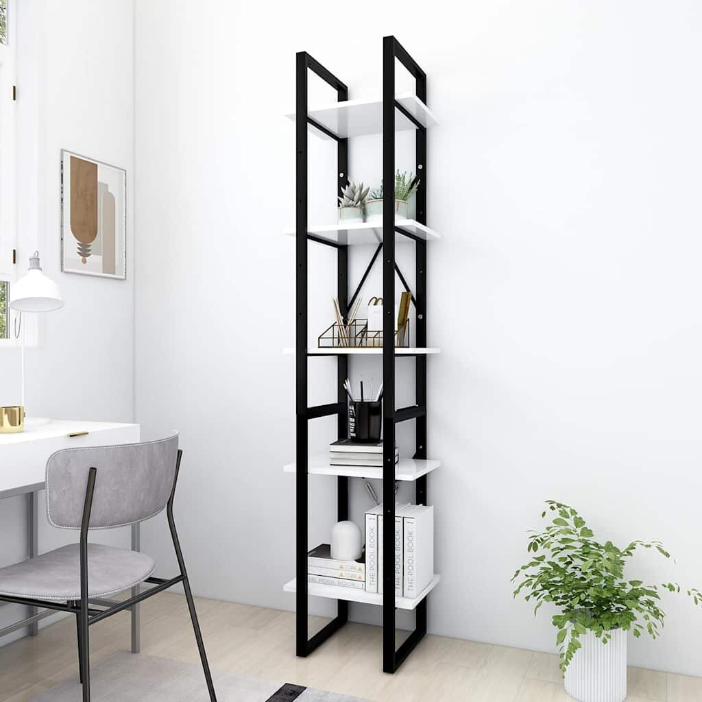 vidaXL 5-етажна библиотека бяла 40x30x175 см инженерна дървесина
