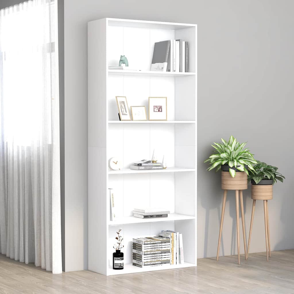vidaXL 5-етажна библиотека бяла 80x30x189 см инженерно дърво