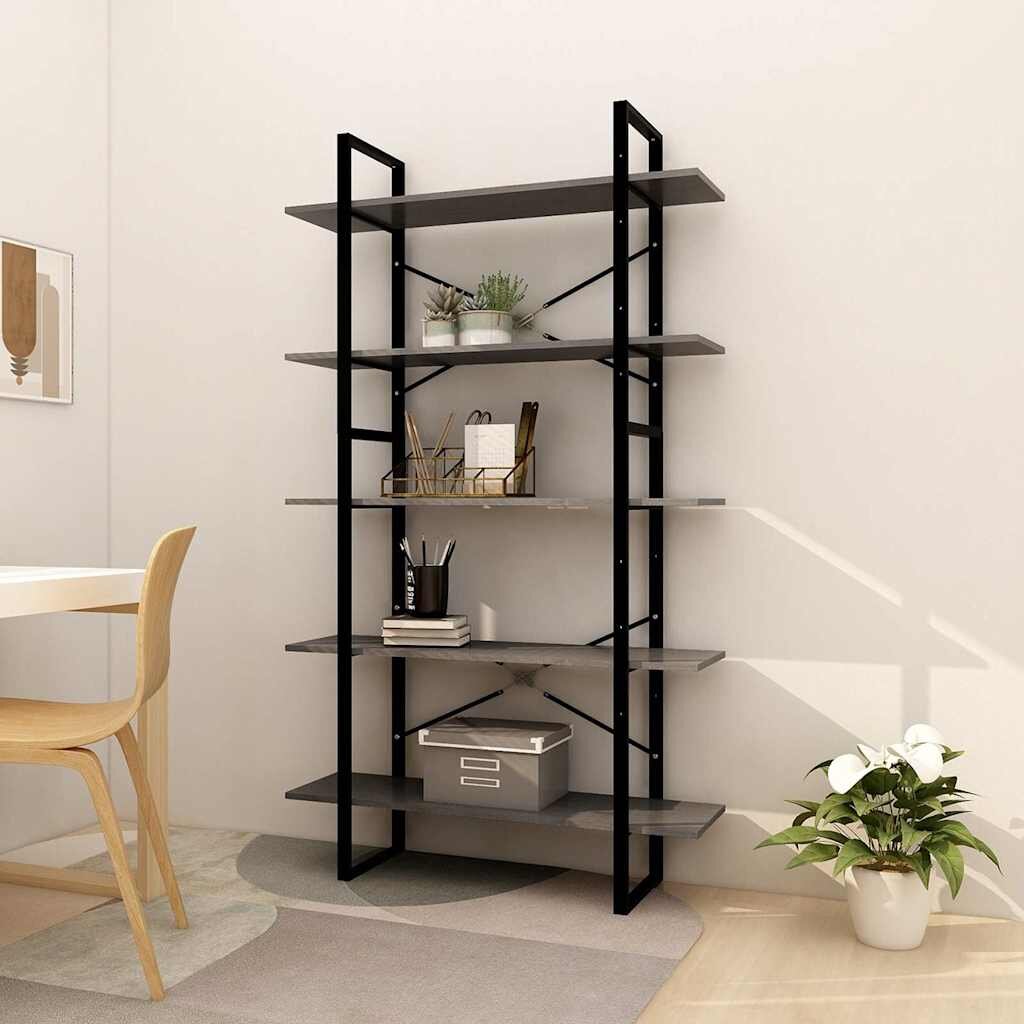 vidaXL 5-етажна библиотека сива 100x30x175 см борово дърво масив