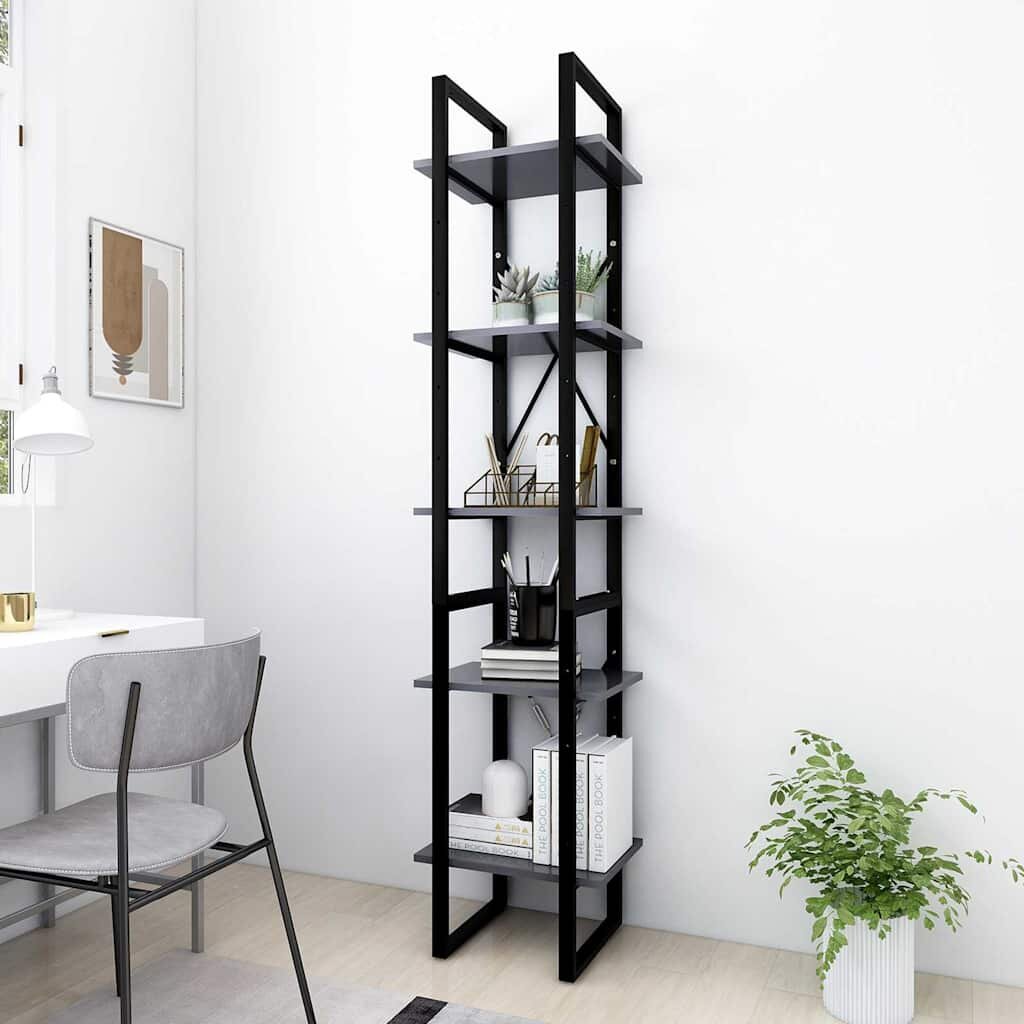 vidaXL 5-етажна библиотека сива 40x30x175 см инженерна дървесина