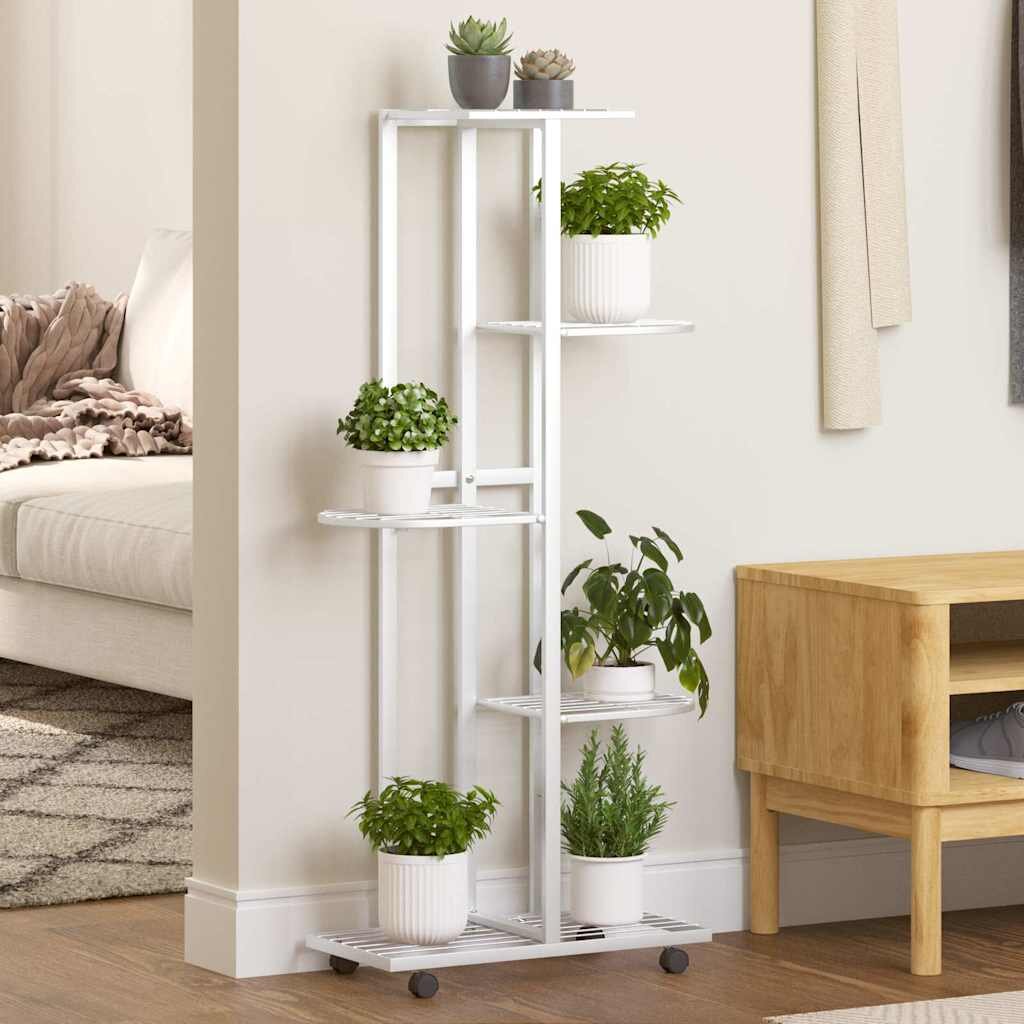 vidaXL 5-етажна стойка за цветя с колелца 44x23x100 см бяло желязо