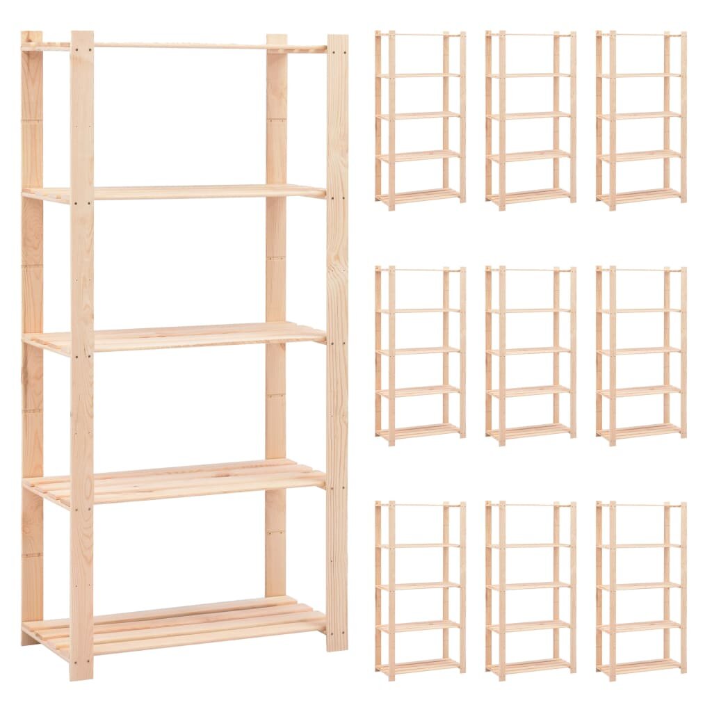 vidaXL 5-етажни стелажи 10 бр 80x38x170 см бор масив 250 кг