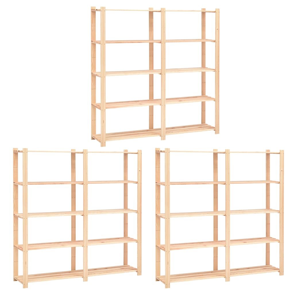 vidaXL 5-етажни стелажи 3 бр 170x38x170 см бор масив 500 кг