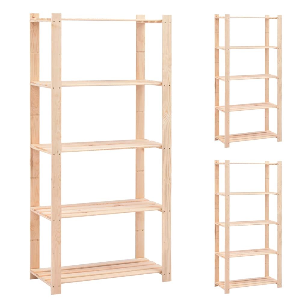 vidaXL 5-етажни стелажи 3 бр 80x38x170 см бор масив 250 кг