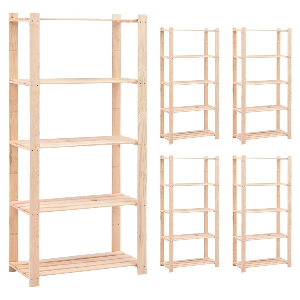 vidaXL 5-етажни стелажи 5 бр 80x38x170 см бор масив 250 кг